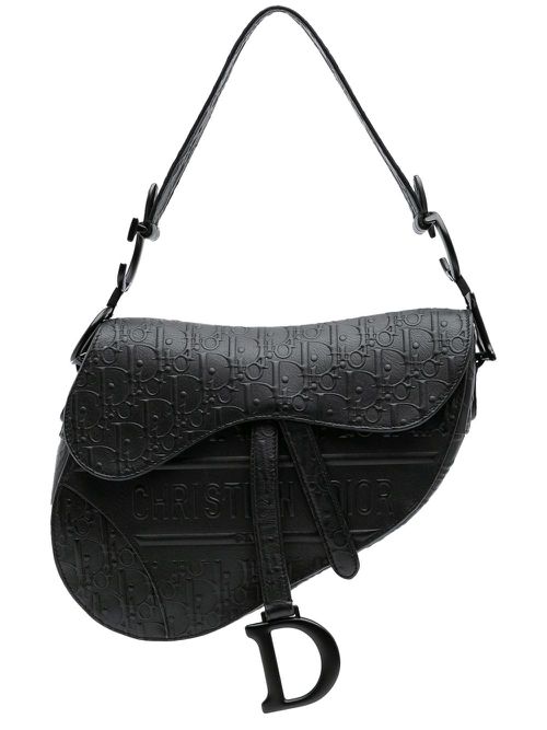 2019 Oblique Embossed Calfskin Saddle Bag shoulder bag - Black