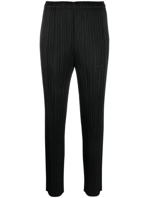 Plissé tapered-leg cropped trousers - Black