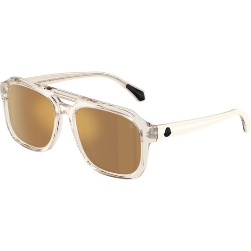 Moncler Unisex Moncler ME6024 VANTOS 30032T Gafas de sol Acetato Blanco Marrón Pillow Polarizado reflejado