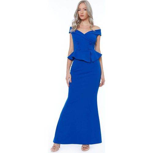 Goddiva Bardot Crossover Maxi Dress - Vividblue