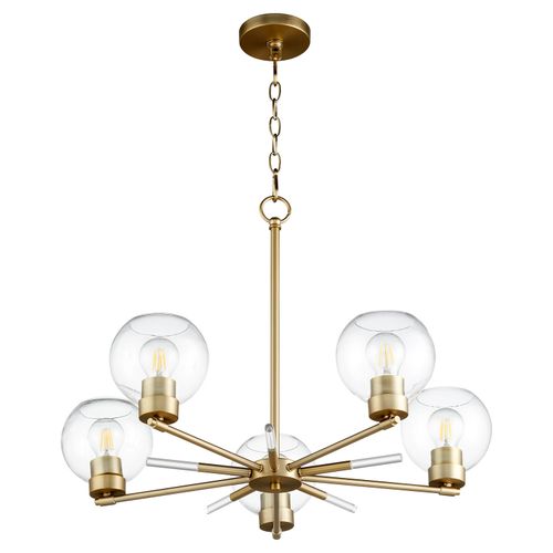 Aged Brass Five Light Chandelier from the Voln Collection