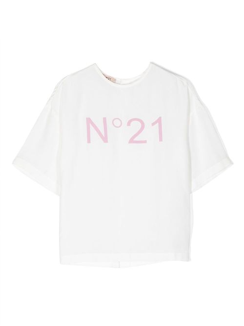 Logo-print short-sleeve blouse - White