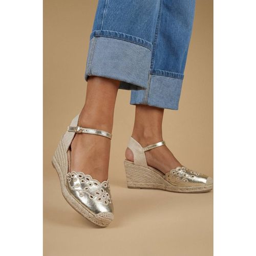 Oasis Britany Cut Out Detail Faux Leather 2 Part Espadrille Wedges In Gold