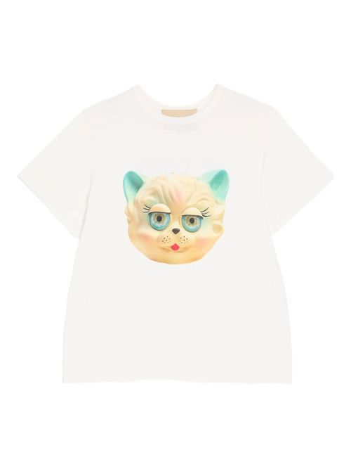 Men's Round Neck Loose-Fit T-Shirt with Le Chat Print