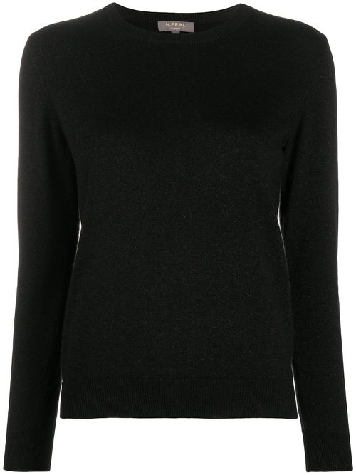 Round neck sweater with lurex - Black