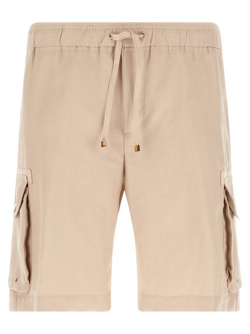 Cargo Pocket Canvas Bermuda Shorts — Beige