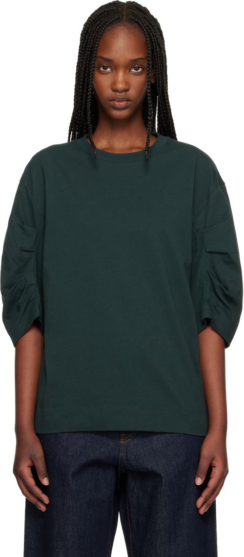Green Pleated Sleeve T-shirt