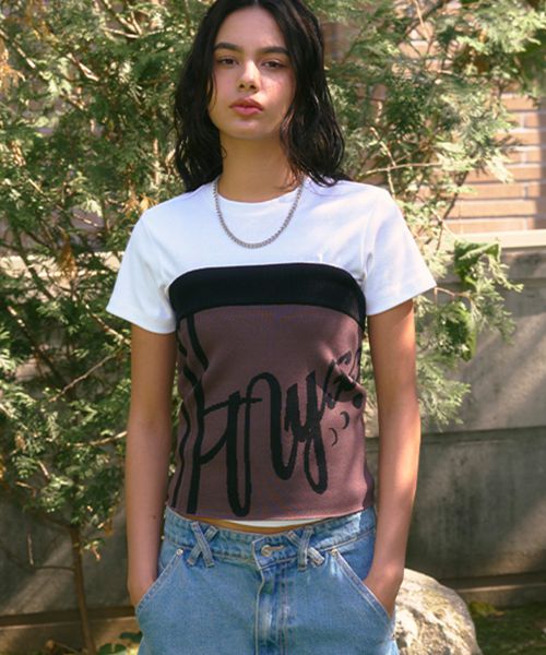 2-WAY SLANT LOGO TOP SKIRT BROWN