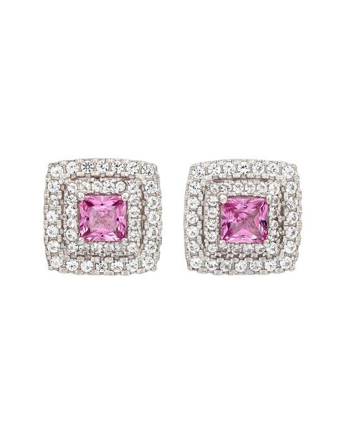 Silver 0.02 ct. tw. Diamond & Gemstone Stud Earrings