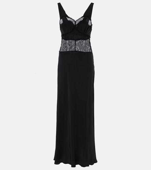 Lace-trimmed silk midi dress
