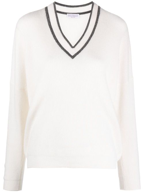 Monili-embellished wool-blend jumper - Neutrals