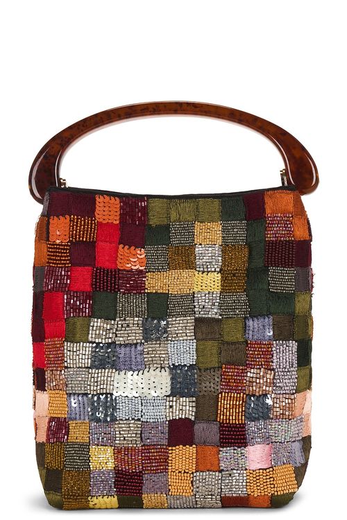Dries Van Noten Small Embroidered Resin Handle Crossbody Bag in Multi - Brown. a