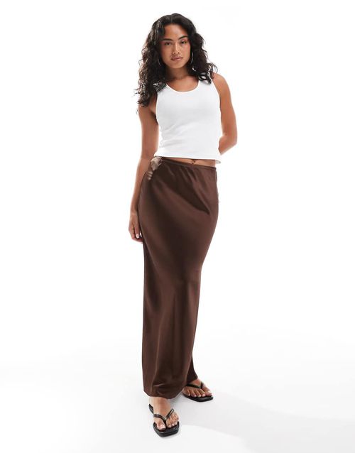 Satin bias midi skirt in dark brown