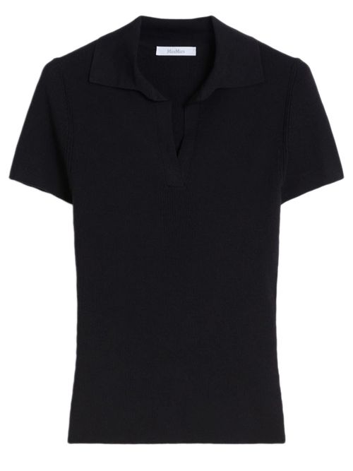 Slim Fit Virgin Wool Open Polo Collar Top