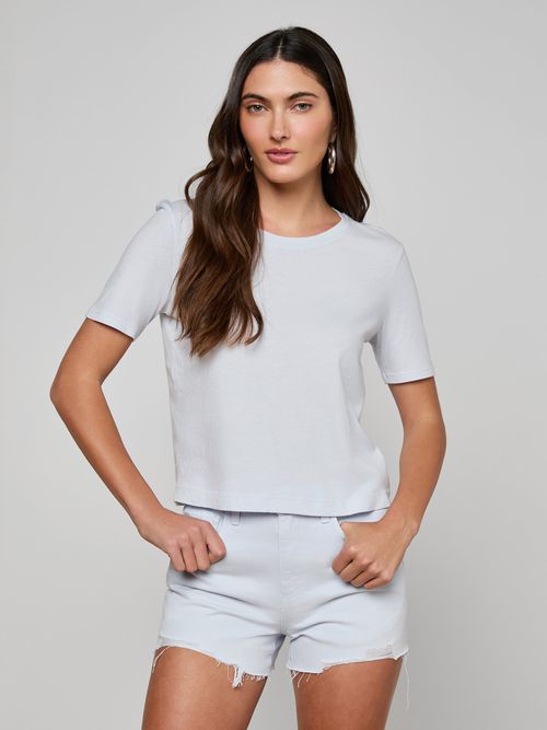 Stormy Cropped Cotton T-Shirt In Pale Mist Blue