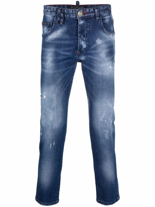 Distressed skinny-cut jeans - Blue
