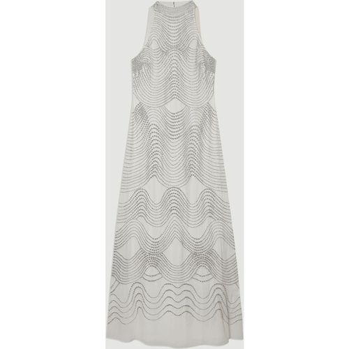 Karen Millen Women's Embellished Geo Halter Woven Maxi Dress in Ivory
