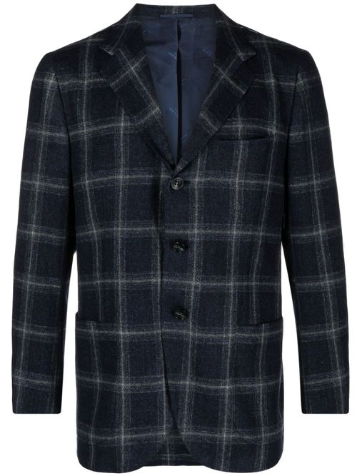 Plaid-check single-breasted blazer - Blue