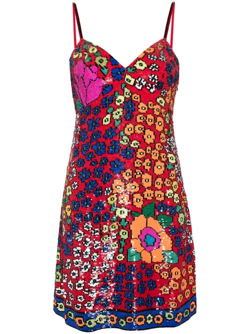 Sequin floral-pattern dress - Red