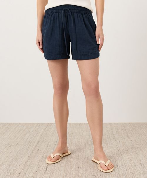 Women's Navy Coastal Double Gauze Curved Hem Short