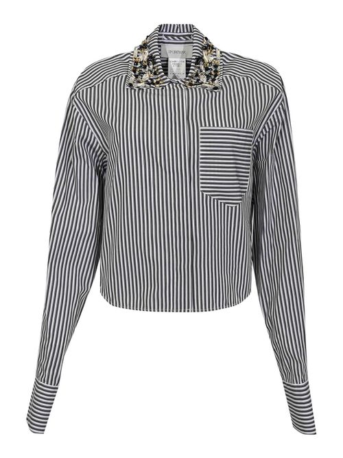 Spxquagga Crop Shirt In Striped Cotton Poplin