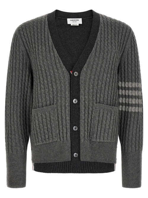 Virgin Wool Ribbed Cardigan — Gray