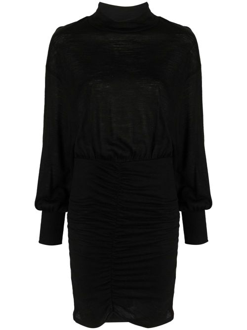 Ruched wool-blend dress - Black