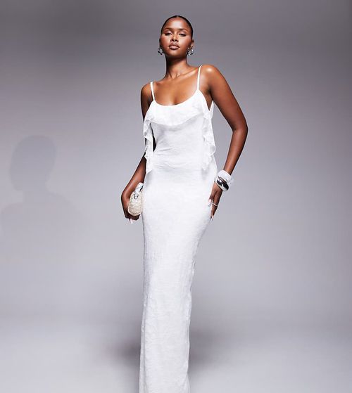 knee length dresses for ladies Elegant White Vacation Maxi Dress – Deep V Lace Cami Gown – ZINNTRA