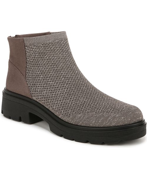 May Zip Washable Lug Sole Booties - Morel Simply Taupe Knit Fabric