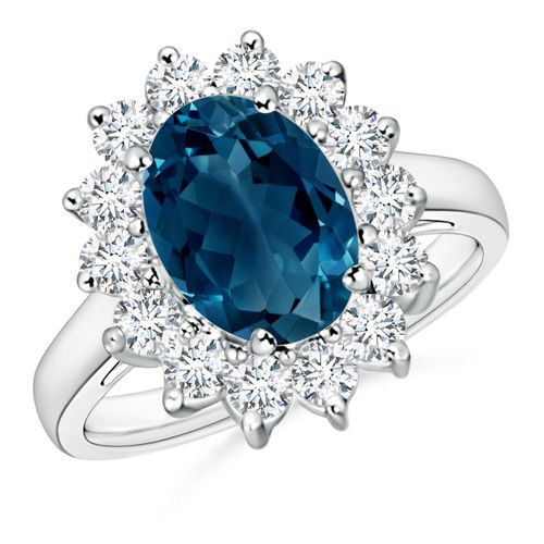 Angara 3.25 Carats Princess Diana Inspired London Blue Topaz Ring with Halo in Platinum