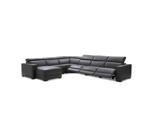 Nevio 6-pc Leather Sectional Sofa with Chaise, 3 Power Recliners and Articulating Headrests, Created for Smoke Grey