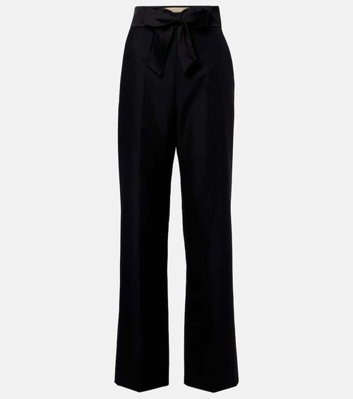 Bow-detail wool and mohair straight pants
