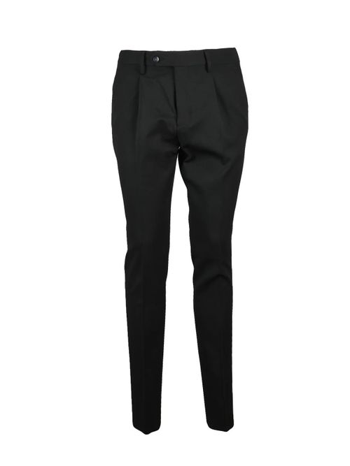 Tailored Black Stretch Trousers with Flat Front and Button Closure
