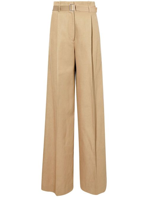 Dana wide-leg cotton-linen trousers - Neutrals