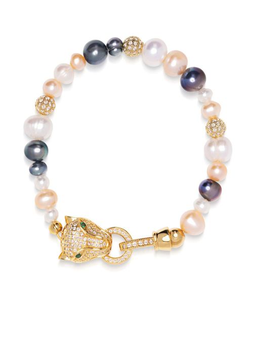 Nialaya Jewelry panther head-charm pearl bracelet - ゴールドトーン