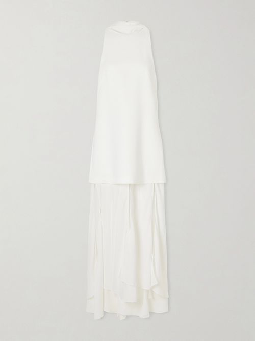 Leonie Scarf-detailed Layered Crepe And Georgette Maxi Dress - White