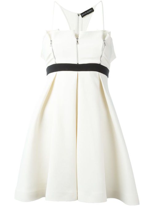 Zipper front contrast waist dress - White