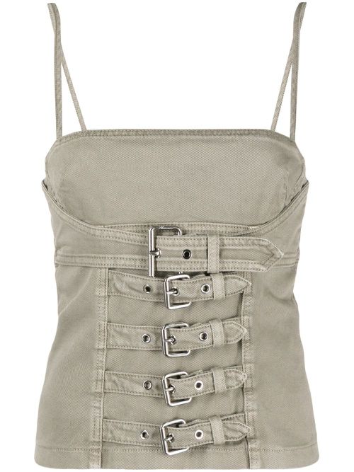 Buckle-embellished denim tank top - Grey