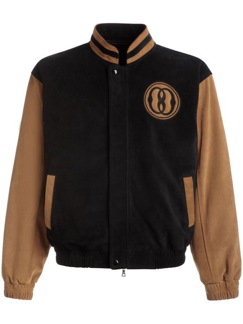 Logo-patch suede bomber jacket - Black