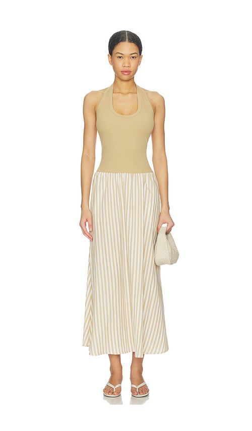 LNA Hart Halter Dress in Tan,White. L. Also in M