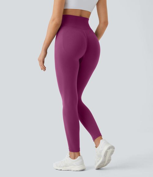 Seamless Flow High Waisted Ruched Plain Leggings  - Ume Purple