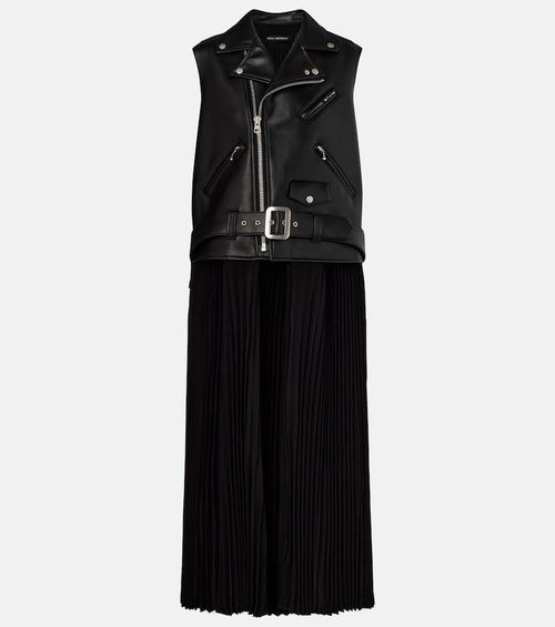 Faux leather and jersey maxi dress