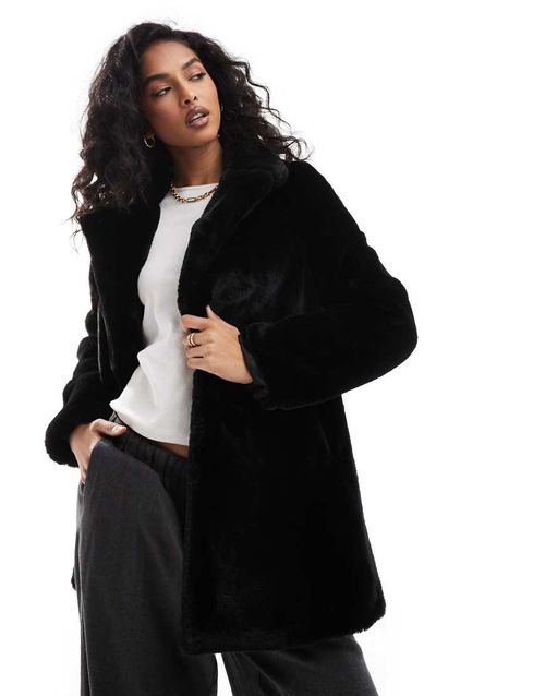 Pull & Bear soft faux fur coat in black