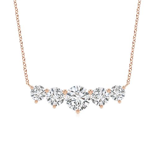 Angara 2.0 Carats Graduated Five Stone Round Diamond Necklace in 18K Rose Gold