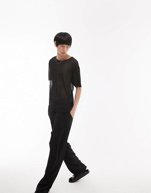 Topman oversized fit mesh t-shirt in black