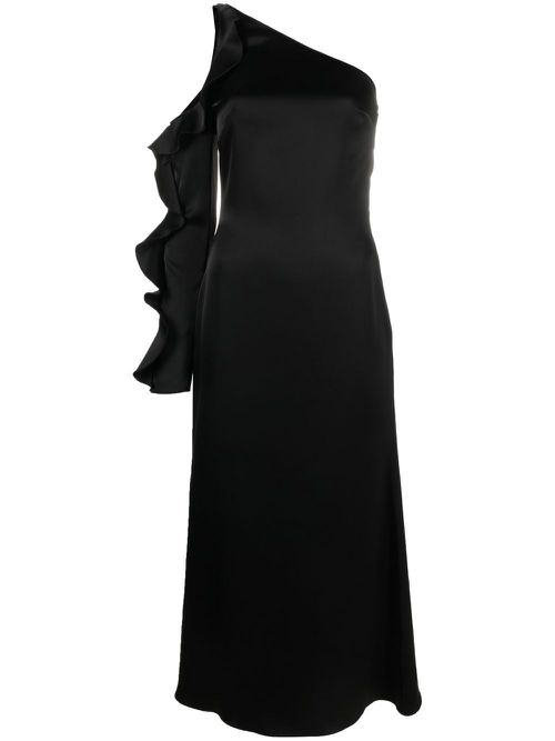 - Ruffle Detail One Shoulder Midi Dress