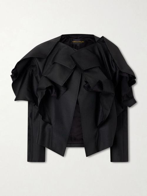 Ruffled Frayed Gabardine Jacket - Black