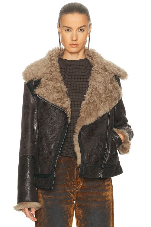 Acne Studios Luxy Shearling Jacket in Dark Grey - Charcoal. 42 also , 36
