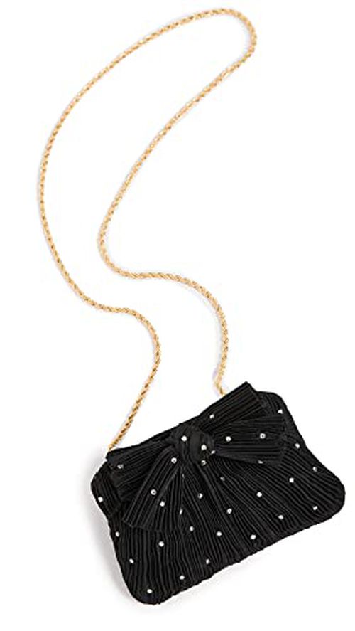 Loeffler Randall Women's Mini Pleated Frame Clutch with Bow, Black/Crystal, One Size