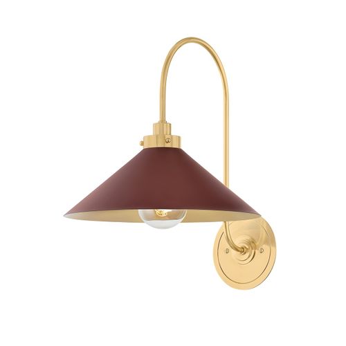 Aged Brass Soft Crimson Wall Sconce from the Clivedon Collection